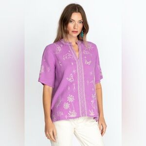 JOHNNY-WAS NOAH EASY V‑NECK TOP( M)